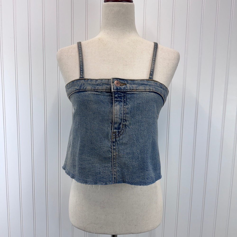 Wild Fable Denim Cami Top Womens Small Blue Raw Hem Y2K Festival Grunge 719